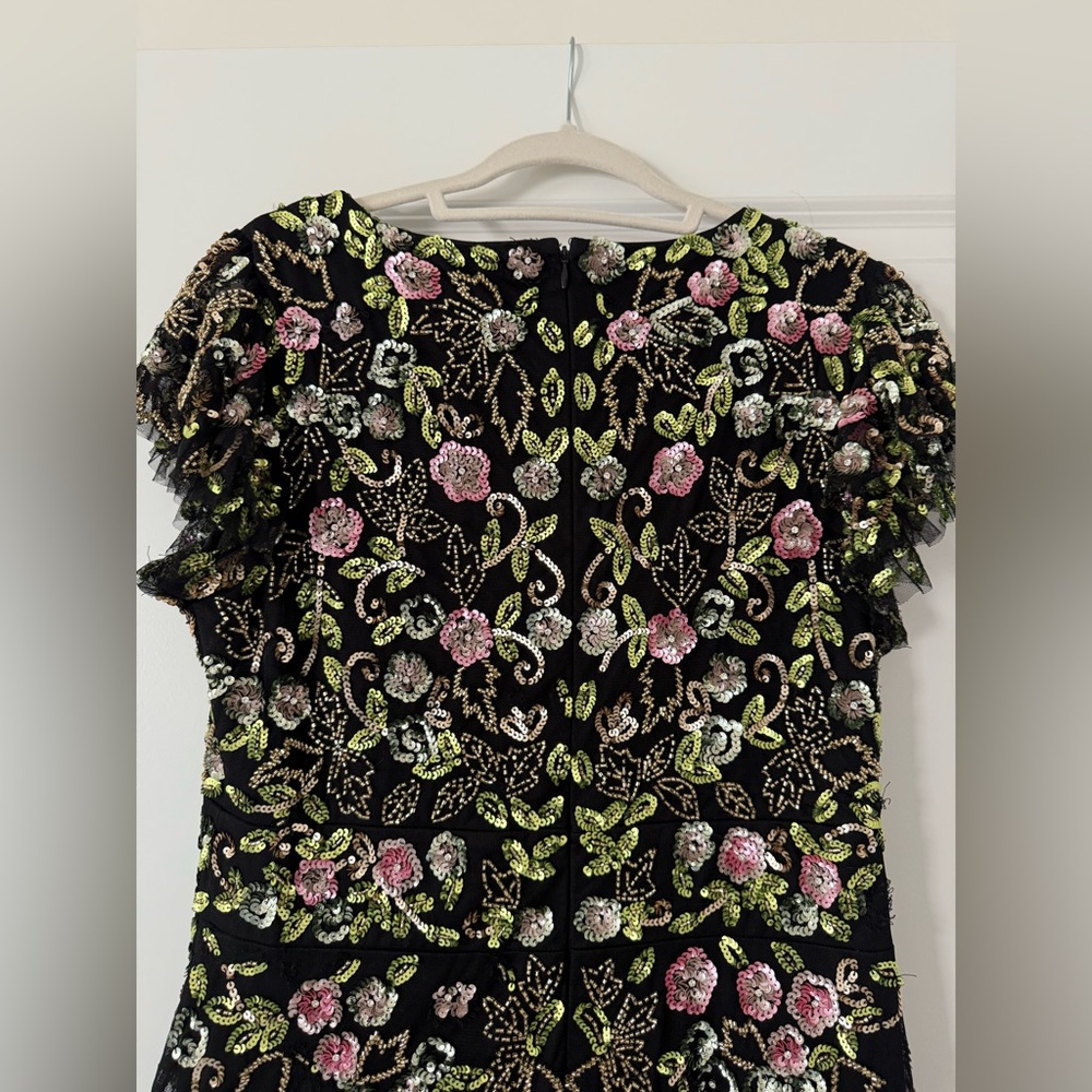 Mac Duggal Black Floral Embellished Flutter Cap Sleeve Dress - Picture 8 of 10